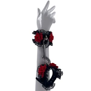 Lace and Roses  Handcuffs  Black & Red 