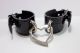 Decorative Handcuffs - Leather Love Trap Handcuffs Black Croc With Ring 