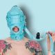 Bondage Hood w/ Cock Gag Blue