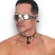 Metallic Slim Padlock Collar Leather Lined  20mm Gold/ Black  Small